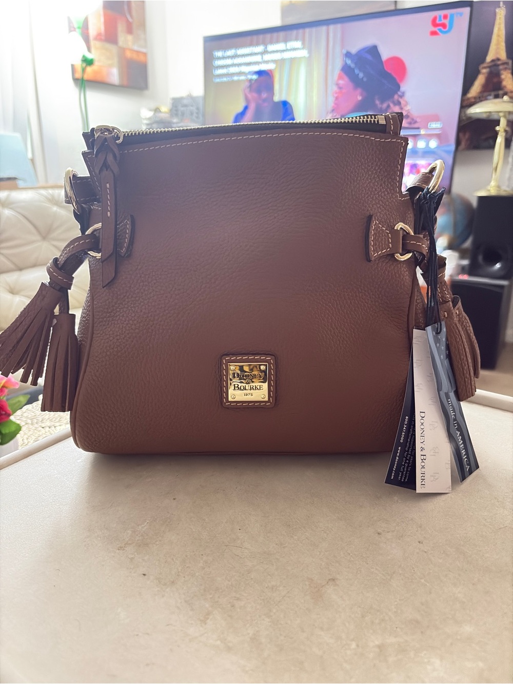 Dooney & Bourke Brown Leather Shoulder Bag with Tassels - Picture 8 of 9